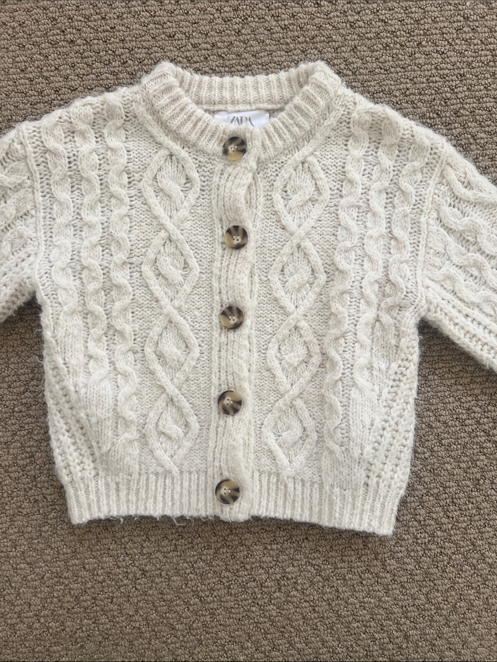 Zara Girls Cream Cable Knit Button-Front Cardigan